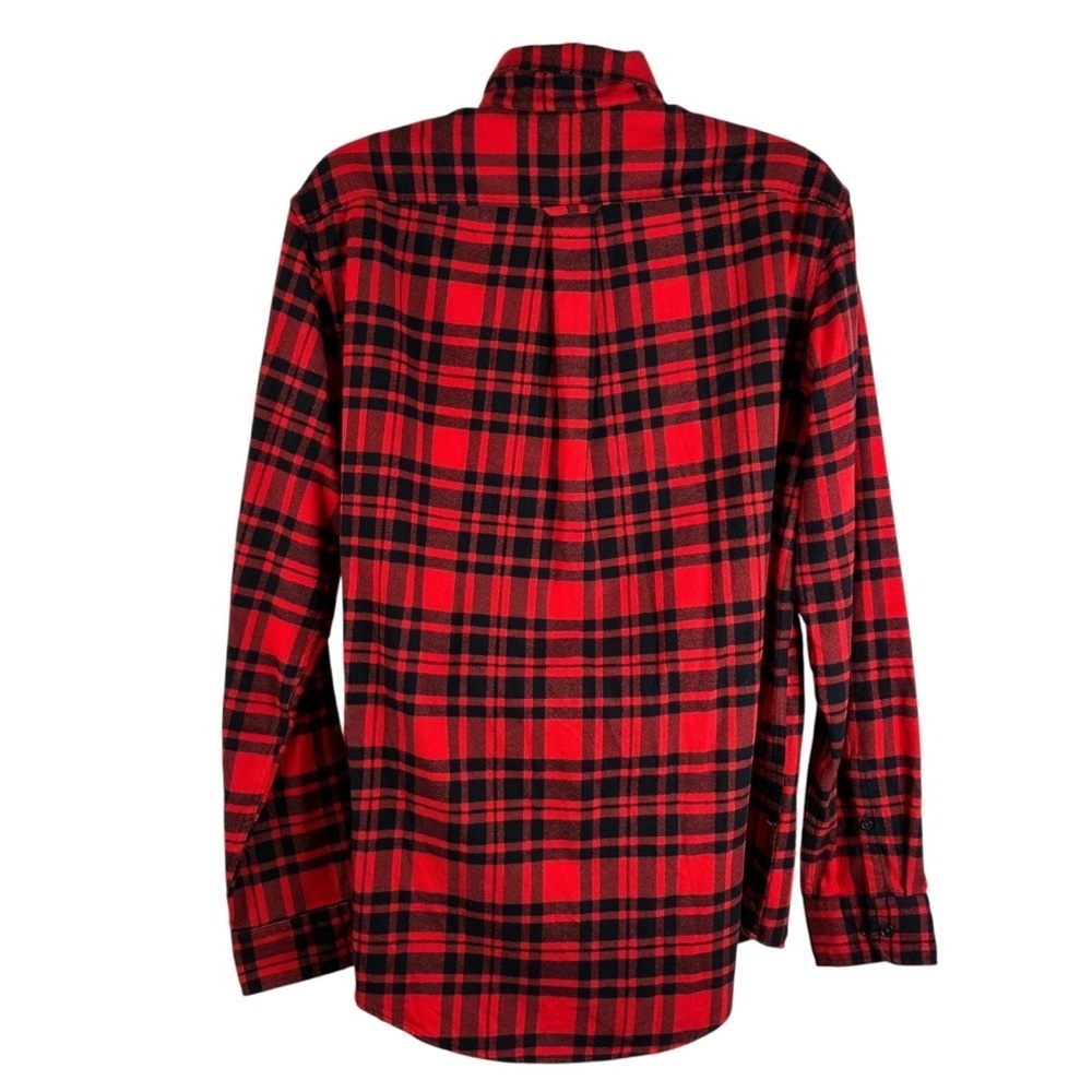 Land's End Men's Sz XL Tall Traditional Fit Red Black Plaid Flannel Button Up - Picture 3 of 11